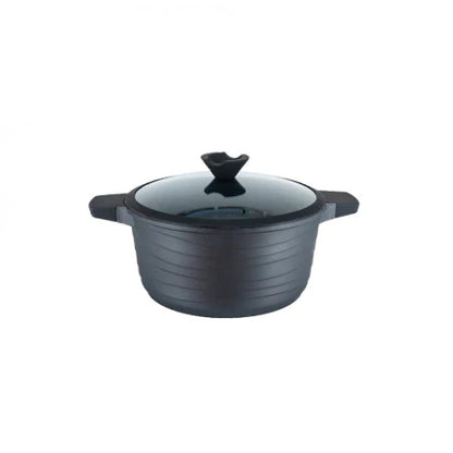 Oala aluminiu, capac din sticla cu maner de silicon diametru 28 cm, 6.5l, culoare black pro, cod 55872-28
