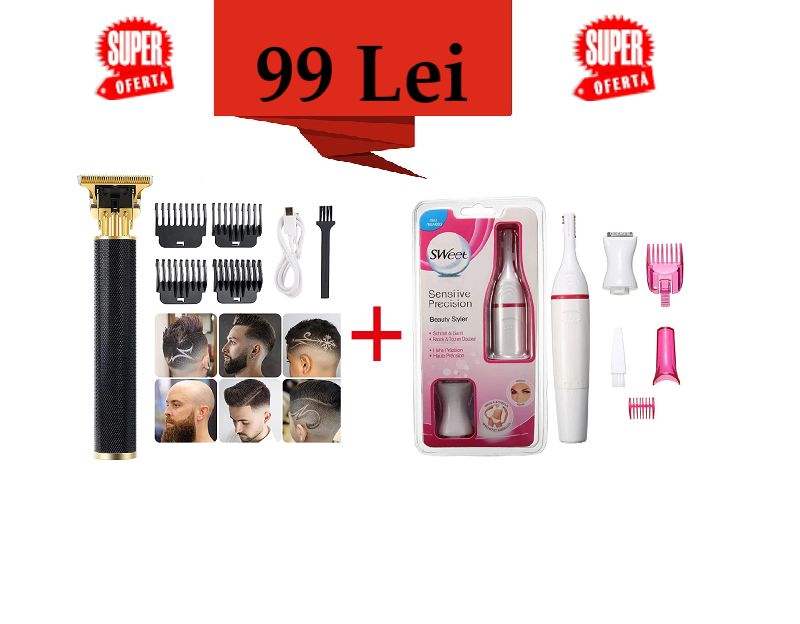 MAȘINĂ PROFESIONALĂ DE TUNS BARBĂ ȘI PĂR + Trimmer SWEET Sensitive Precision 5 in 1, alb/roz